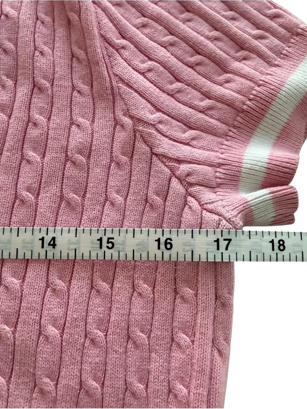 Ralph Lauren Sport Pink Cable Knit V-Neck Short Sleeve Sweater